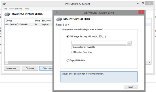 Screenshot of version 3.0 showing mount drive options